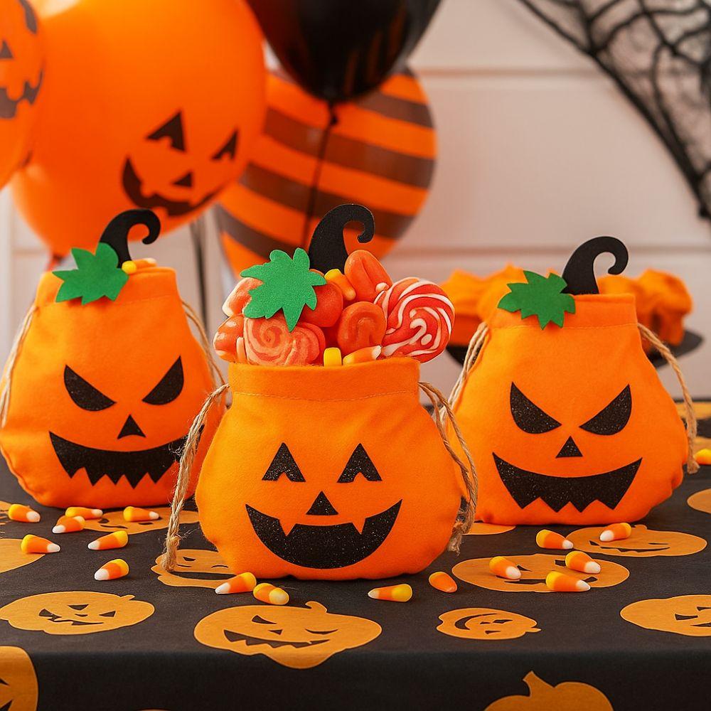 Portable Halloween Pumpkin Bag Drawstring Candy Bag Pumpkin Buckets Gift Bag  Holiday Party Decor