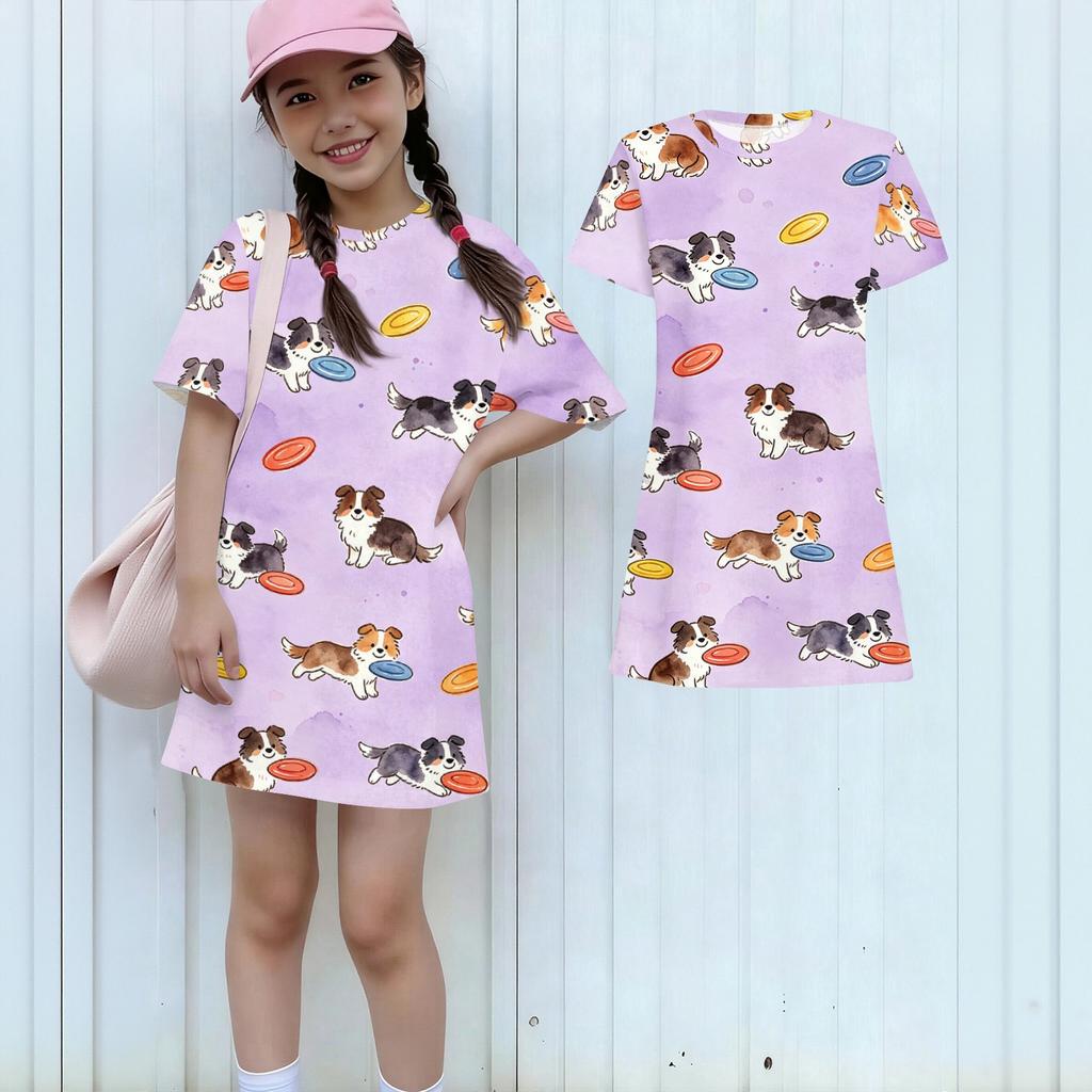 Girls Animal Print Dress Short Sleeve Loose Fit Round Neck Lightweight Casual Dress for Kids Summer Wear