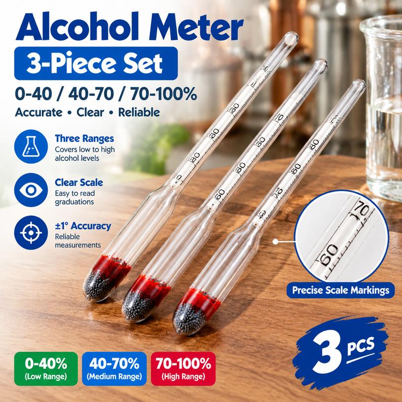 Glass Alcohol Meter Set, Full Range 0-100%