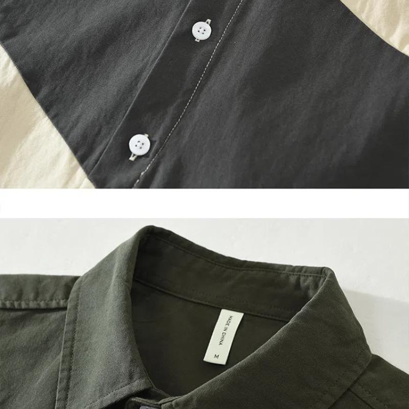 Koreanische Patchwork-Hemden für Herren Frühling und Herbst Streetwear Lockeres Oberteil Weiche und bequeme Reine Baumwolle Langarmhemden Mann