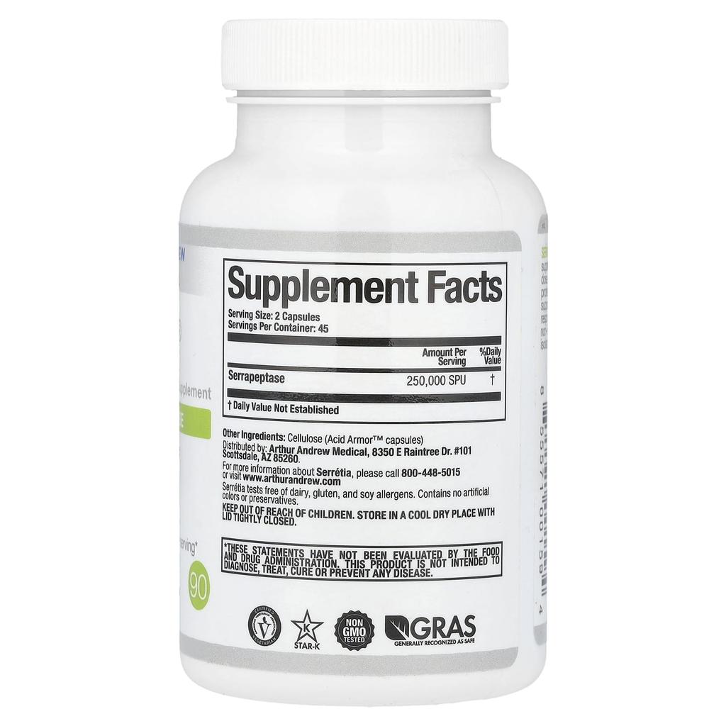 Serretia, Pure Serrapeptase, 250,000 Spu, 90 Capsules (125,000 Spu Per Capsule)