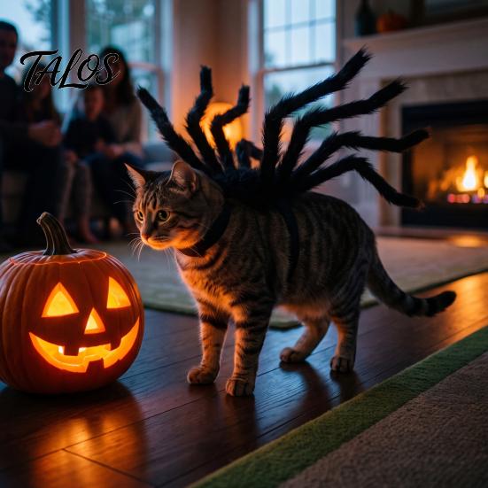 Holiday Party Accessories Halloween Spider Pet Costume for Small Dogs Cats, Cat Cosplay Outfit with Spooky Adjustable Straps Dress Up And Photo Shoots