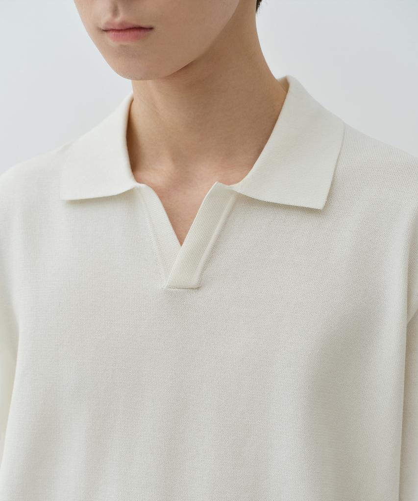 MUSINSA STANDARD Washable Supima Cotton Slit Neck Knitted Polo Shirt [Ivory]