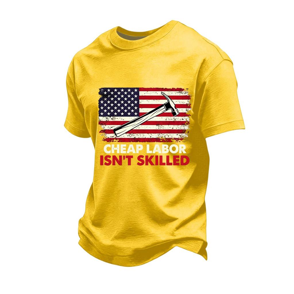 Men's Loose Fit Casual Short Sleeve T-Shirt Labor Day Graphic Print Crew Neck Cotton Blend Top for Everyday Wear