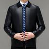 Genuine Leather Jacket Men's Autumn Velvet Lapel Business Casual Leather Top Middle-aged Dad Thin Leather Jacket