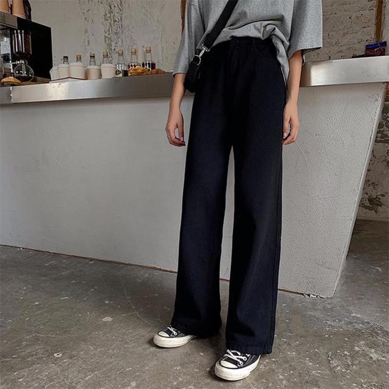 White Wide-Leg High-Waist Korean Chic Jeans for Women - Autumn/Winter