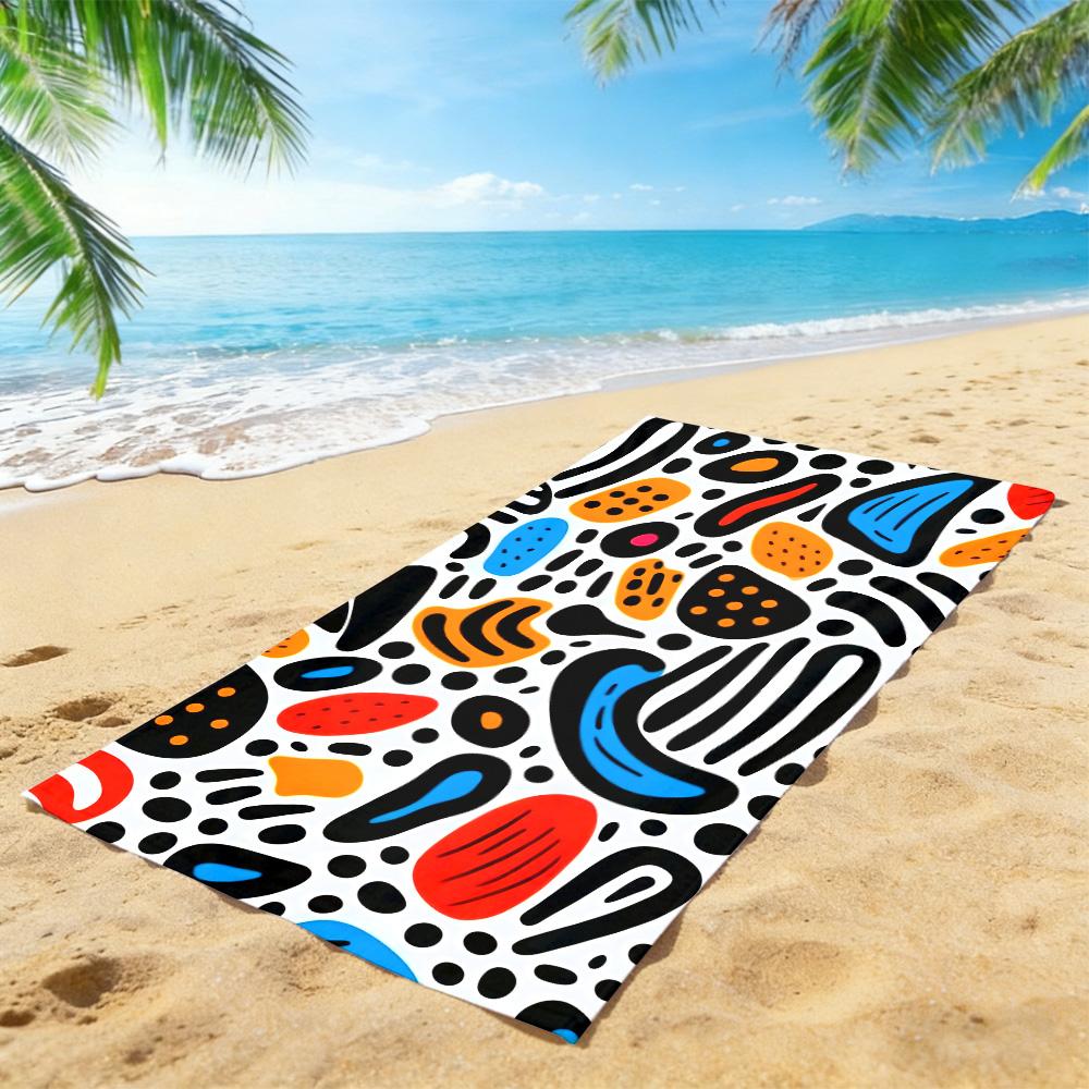 Abstract Doodle Beach Towel – Oversized Quick Dry Sand Free with Bold Color Print