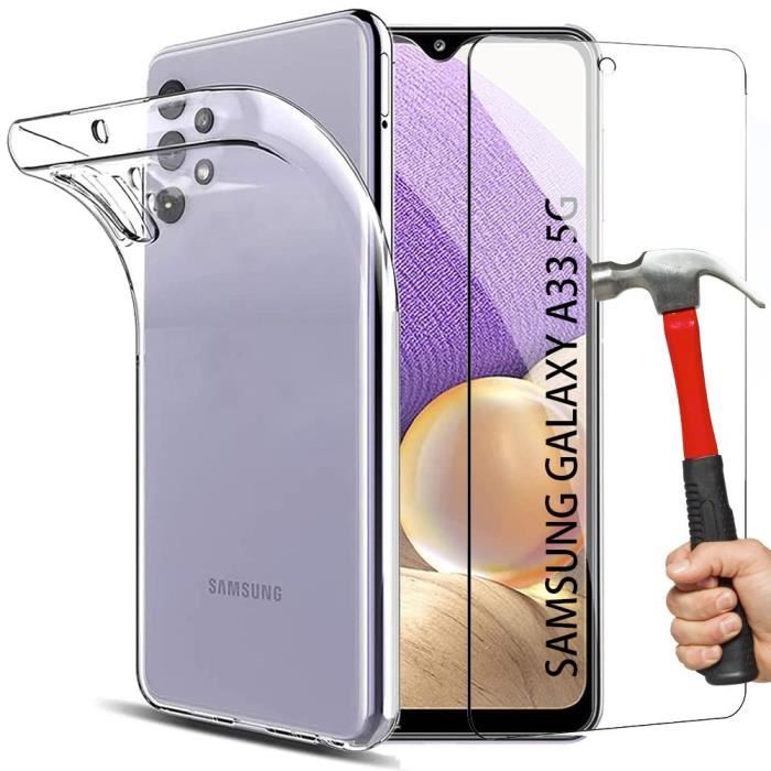 Coque de protection - BOOLING - pour Samsung Galaxy A33 5G - Silicone souple - Transparent - 2 verres trempés