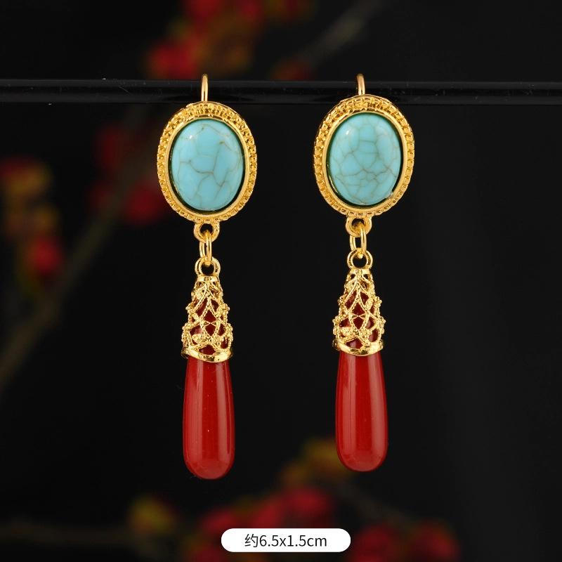 Xizang few earrings Nepal gold Tibetan style long earrings Tibetan women's earrings Tibetan clothing accessories