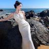Maxikleider für Damen Abschlussball Elegant Ärmellos Damen Vestidos Meerjungfrau Robe 2026 Mode Schlanke Dame Rundhalsausschnitt Einfarbig Einteiler Kleid