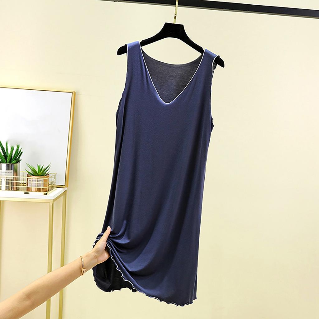 Ladies' Loose Casual V-neck Flying Edge Nightgown Summer Solid Color Home Skirt Can Be Worn As An Outerwear Dress