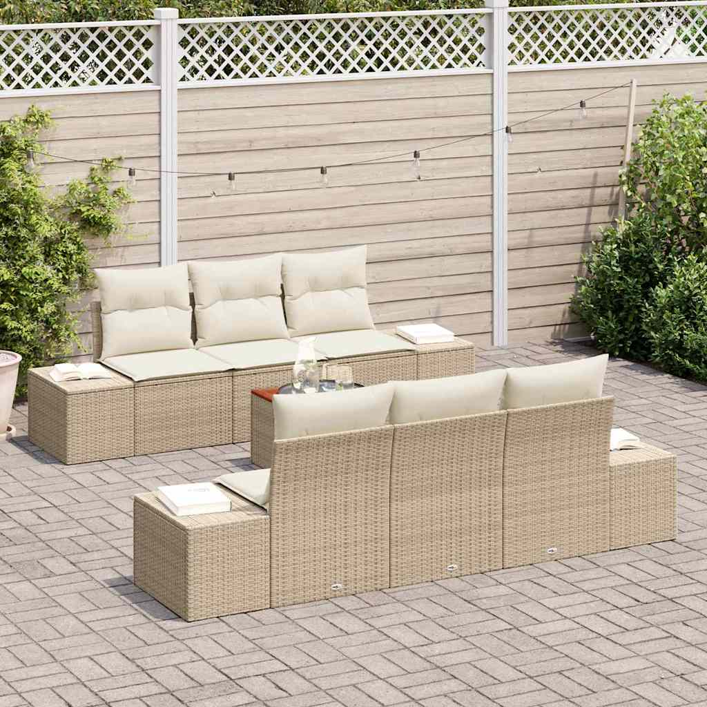 Garden Sofa Set with Cushions 7 Pcs Beige Poly Rattan