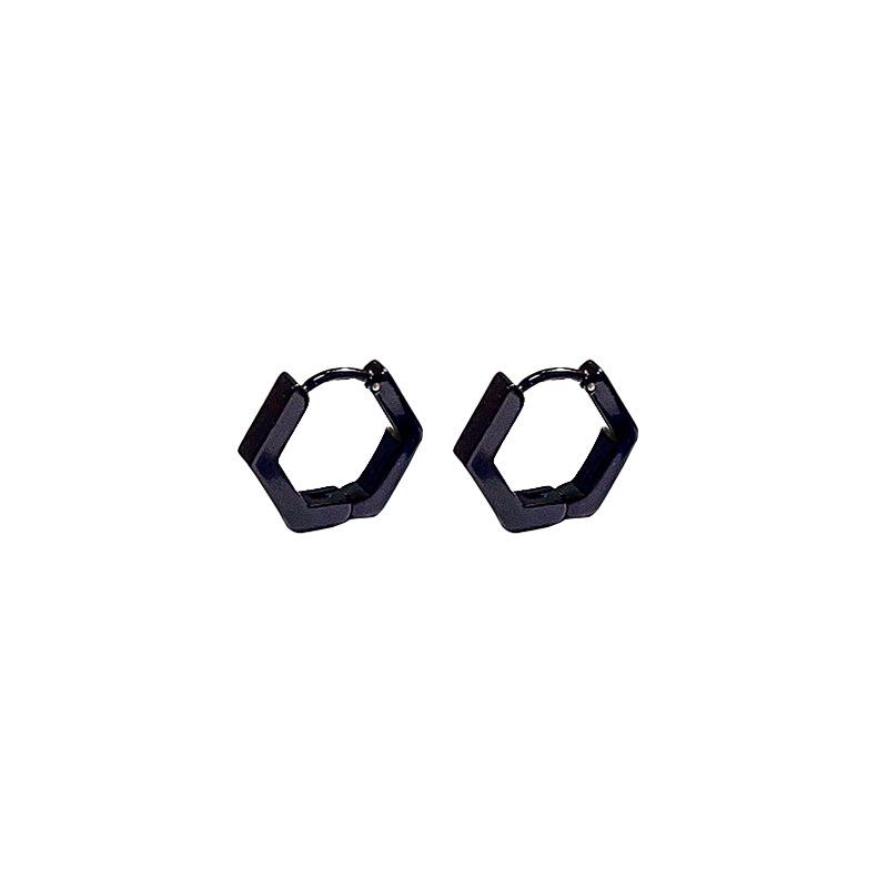 Metal Wind Polygonal Ear Buckle, Black Geometric Personality Creative Design Punk Hip Hop Stud Earrings Men And Women