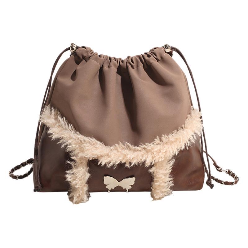 Retro casual large-capacity bag women's 2025 new autumn and winter fashion plush backpack student class big bag