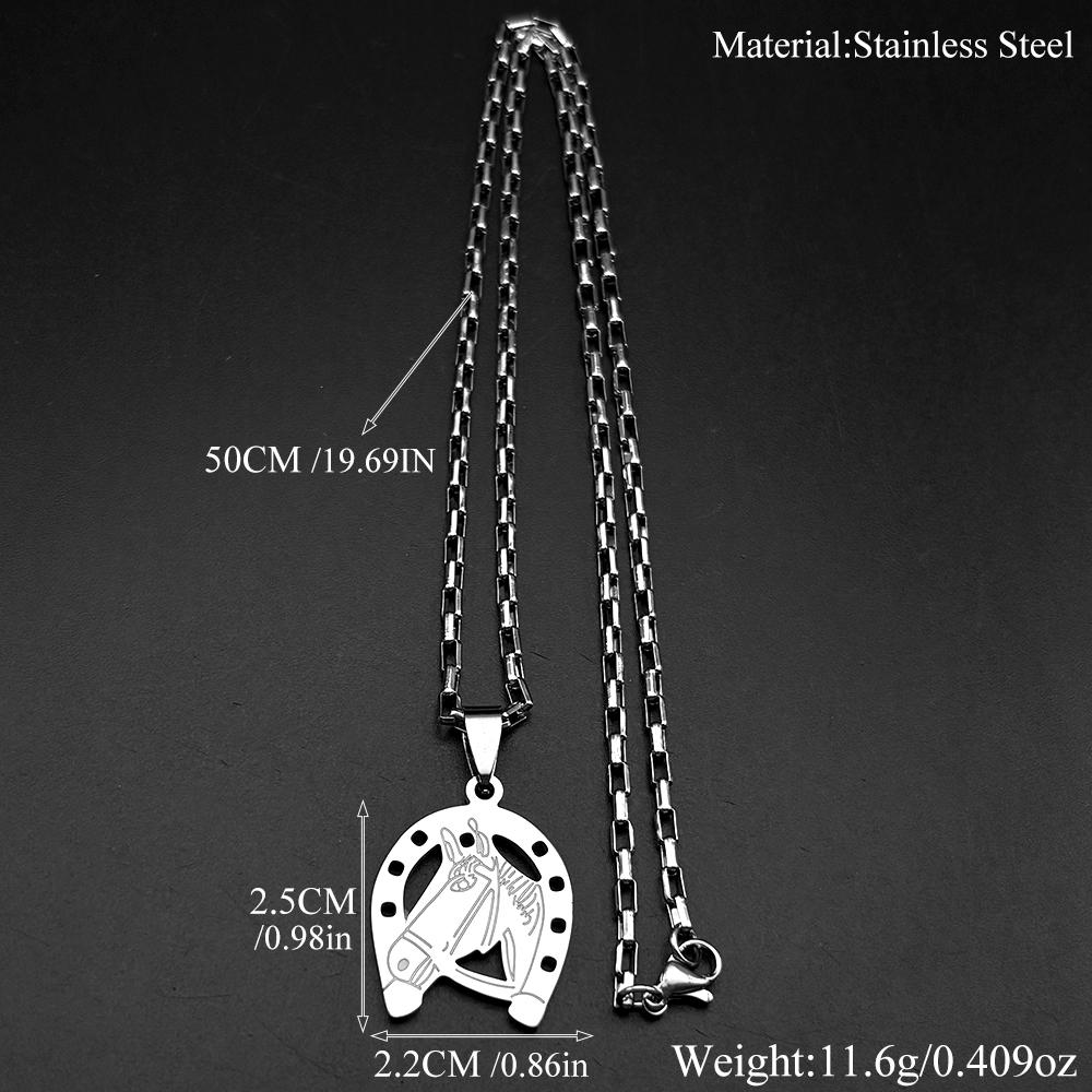Horses Head Horseshoe Pendant Necklace for Men Women Stainless Steel Black Animal Chain Horse Accessories Lucky Jewelry Gift