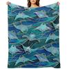 Patchwork Manta Rays In Sapphire and Turquoise Blue Throw Blanket for Winter Moving Single Extra Large Throw Blankets