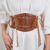 Women's Solid Color Lace Tie Decoration Body Shaping Vintage PU Leather Waistband