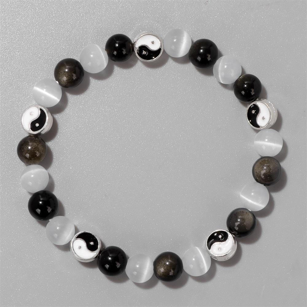 Neues weißes Katzenauge-Opal-Perlen-Armband, Mode, Tai Chi, Yin Yang, schwarze Glasperlen, Energie-Armbänder, Männer, Frauen, bester Freund, Schmuck