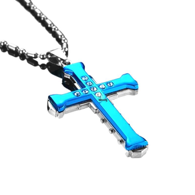 2024 Men's Diamond Cross Pendant Necklace - Silver, Gold, & Black Dark Knight Style