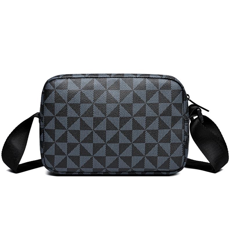 Casual Business Shoulder Bag for Men Pu Leather Messenger Bag Wide Strap Crossbody Bags Square Plaid Designer Male Sling Bags