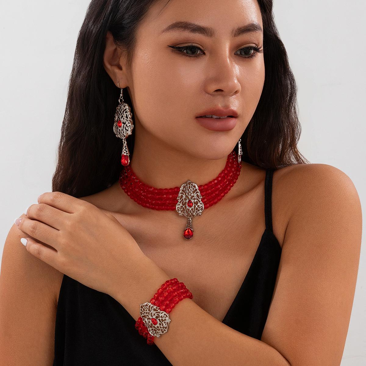 

Ingemark Goth Multilayer Crystal Chain Necklace Bracelet Drop Earrings for Women Temperament Zircon Set Halloween Accessories