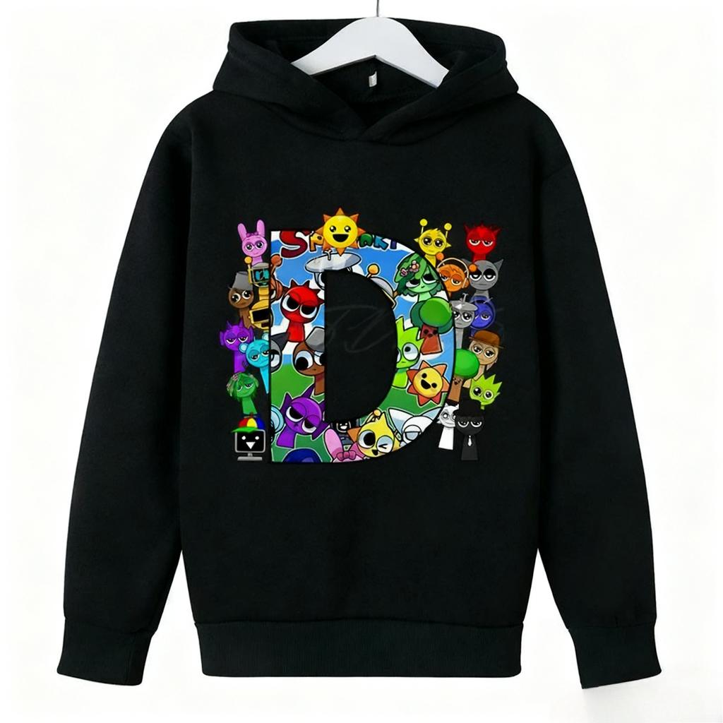 Autumn Winter Spravaki Character Collage Initials Printed Hoodies Fashionable Casual Warm Sports Long Sleeved Children's Boy Hooded Sweatshirts