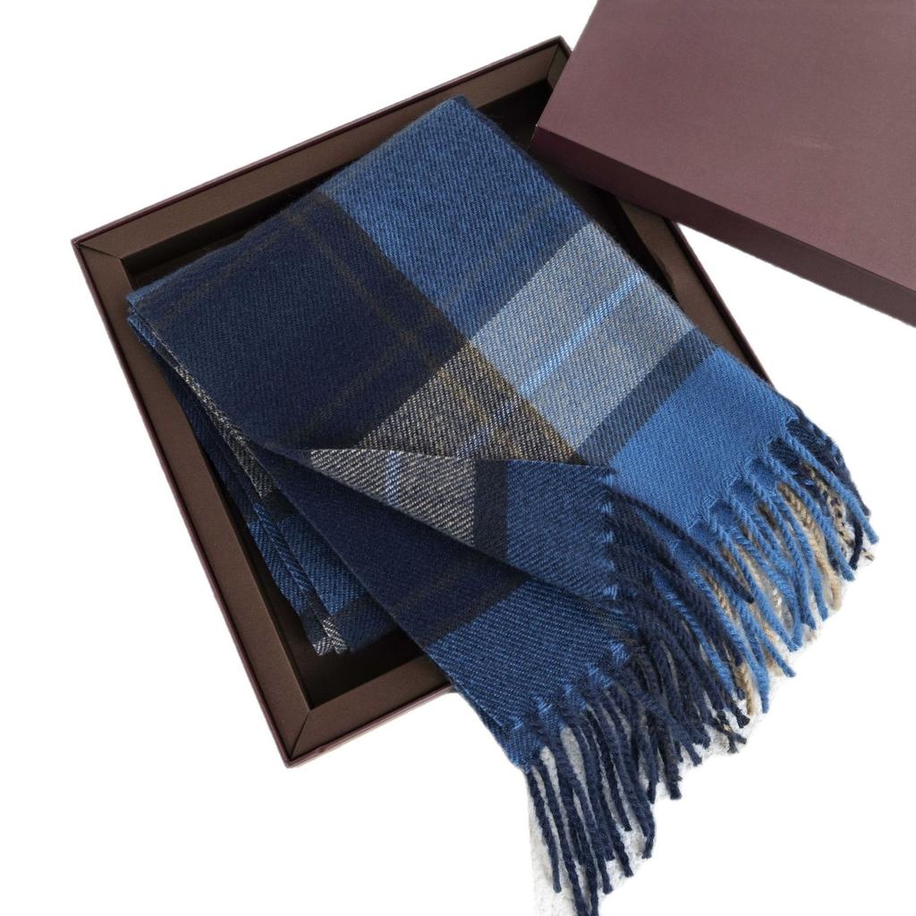 Blue Imitation Cashmere Scarf for Women Advanced Versatile Thickened Autumn and Winter Warm New Plaid Scarf Dual Use
