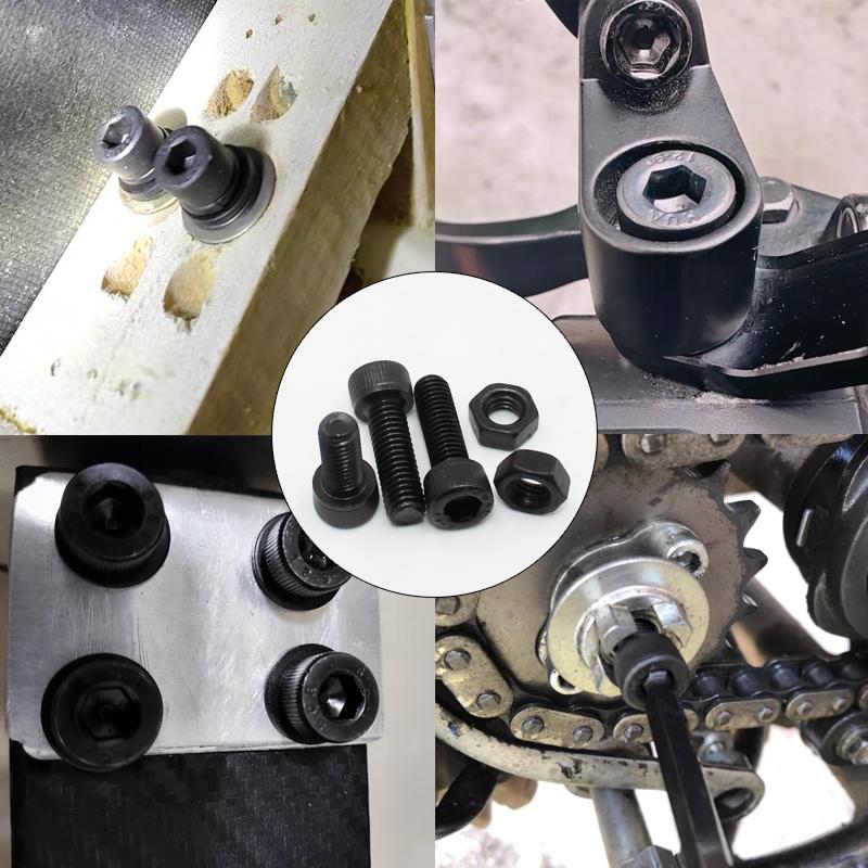 Hexagon Hex Socket Cap Head Screw and Nut M2 M3 M4 M5 M6 Black 12.9 Grade Carbon Steel Allen Machine Screws Bolt Nut Assortment