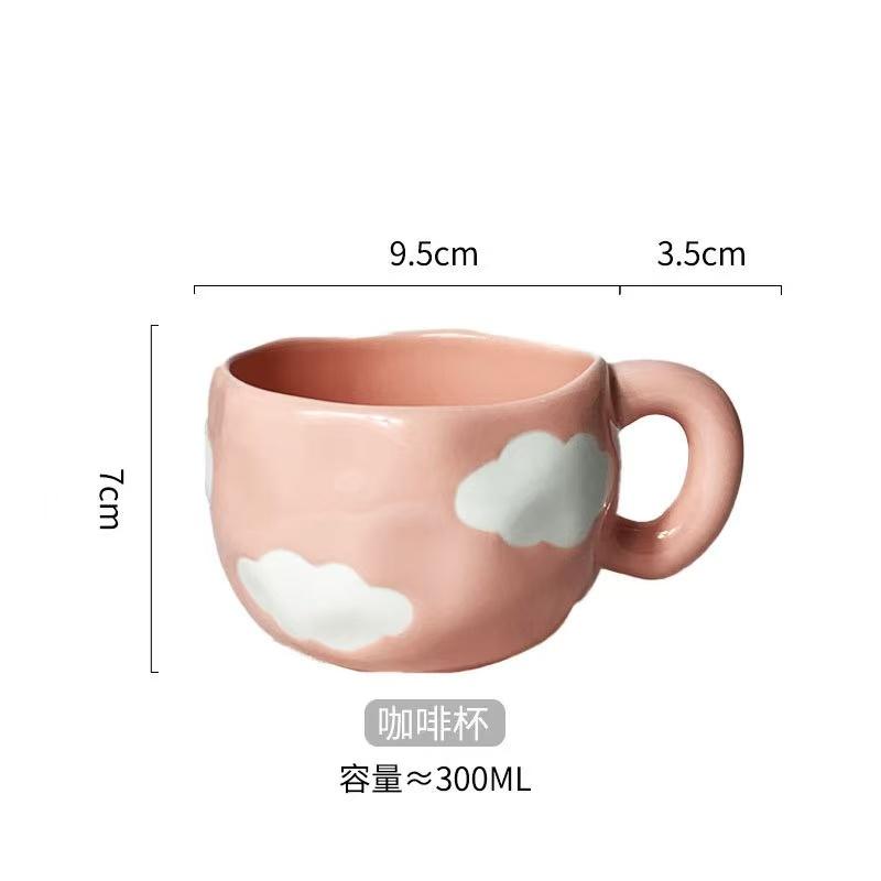 300ML Korean Style Hand Pinched Irregular Ceramic mug Hand-painted Flower Heart Coffee Cup Breakfast Milk Afternoon tea cup Gift