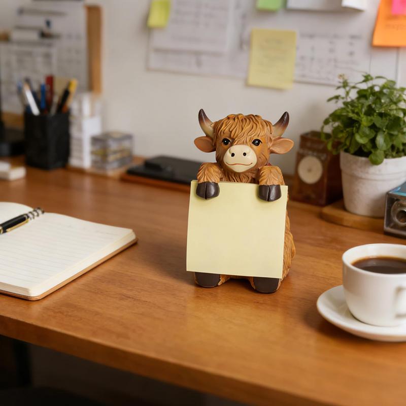 Hochlandkuh Pop-up Haftnotizspender, Harz Niedlicher Handgemachter Schreibtischhalter für Büro & Zuhause - Braun