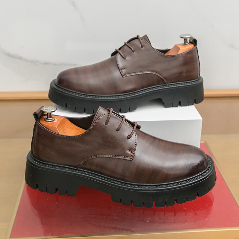 Luxury Men's Plus Size Leather Shoes Man Round Toe Thick-Soled Height Increase Lace-Up Formal Business Wedding Work Men Shoes