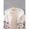 Cozy & Cute Girls' Leopard Print and Pink Fleece-Lined Zip-Up Hoodie Jacket - Warm, Thick Polyester Blend for Autumn/Winter, Long Sleeves,Casual Style