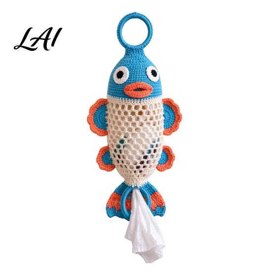Seasonal Craft Kits Crochet Animal Bag Holder DIY Kit Hanging Plastic Make Easy Patterns Cute Raccoon Highland Cow Organizer for Home Kitchen Decor,