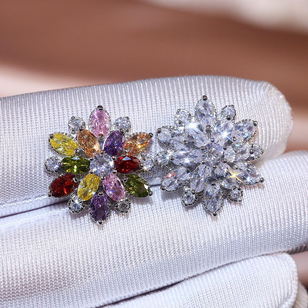 Luxury Sunflower Double-Layer Zircon Women's Stud Earrings - Fashionable Copper Jewelry Accessories