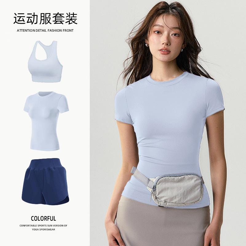 Basic yoga t-shirt women's waist versatile fitness short-sleeved running quick-drying yoga clothes tight top