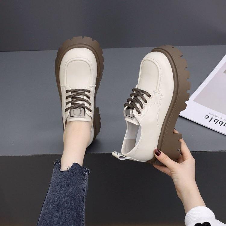 Thick sole heightening new British style small leather shoes spring ultra-light single shoes