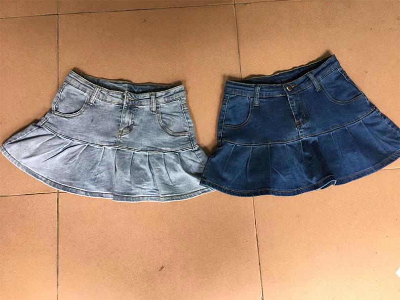 European & American Girls' Sweet College Style A-Line Denim Skirt with Anti-Exposure Lining