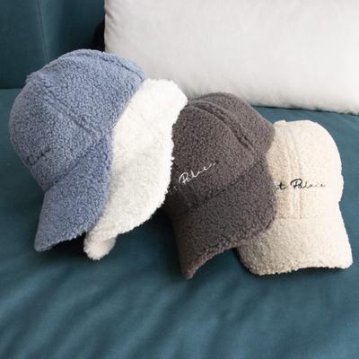 Lamb Fur Hat for Women In Autumn and Winter Korean Embroidered Letters Baseball Hat Fashionable Versatile Plush Baseball Cap Male Trendy Student