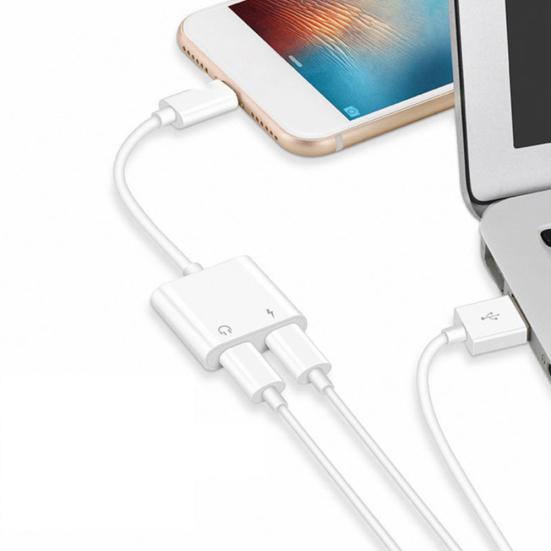 2 in 1 Jack Headphone Adapter Dual-Port 3.5mm Charge Cable for iPhone X/8/7