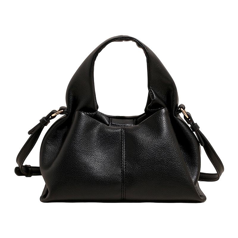 

Cloud bag lychee pattern soft leather fashionable versatile open handbag shoulder messenger women s bag commuter bag чорний