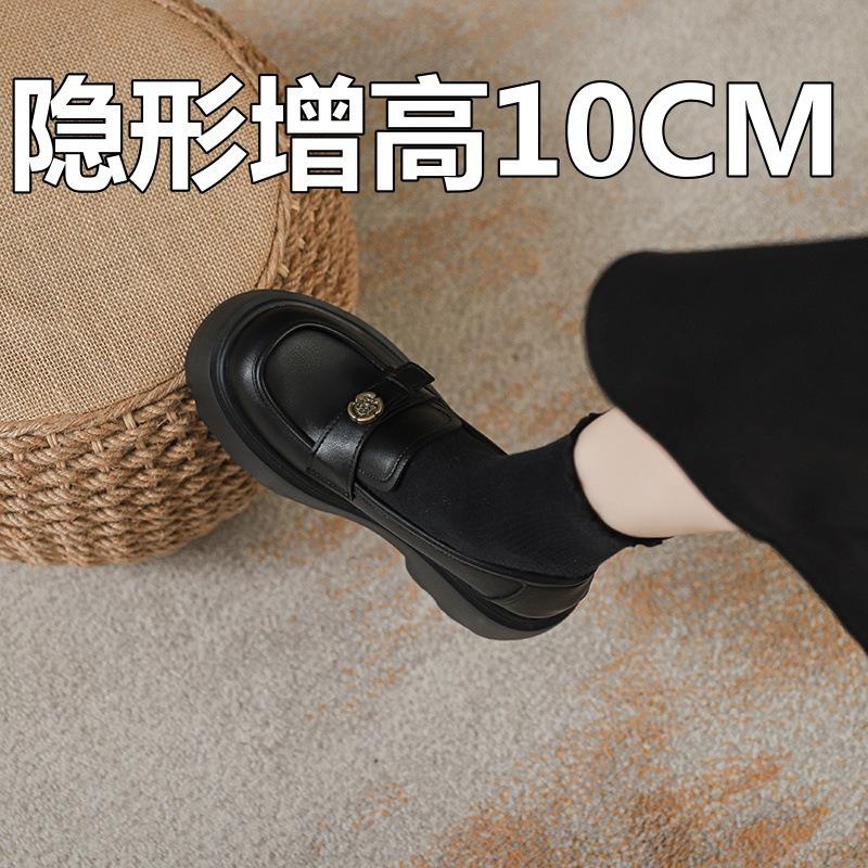 

New camellia inner height increase small thick heel pedal small leather shoes black temperament single shoes 39 чорний