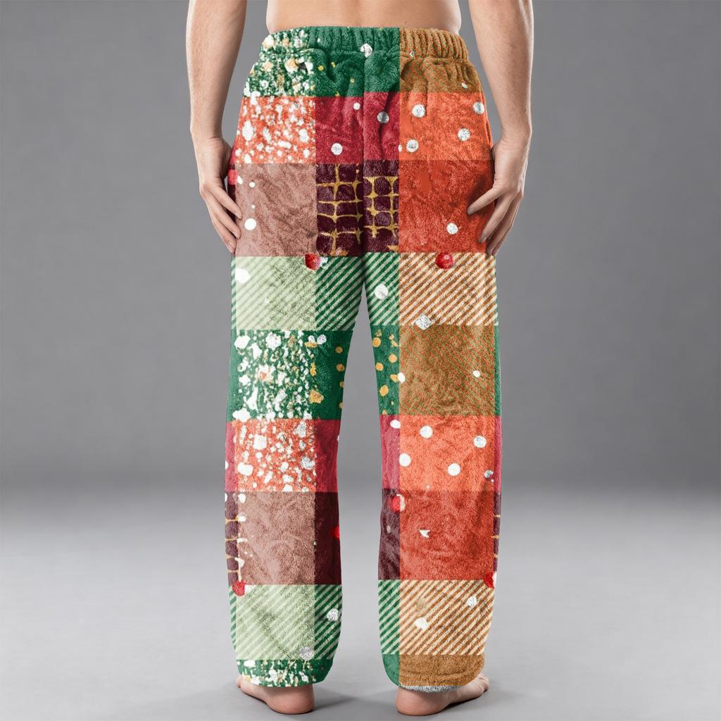 Men's Flannel Pocket Casual Pants, Printed Pocket Casual Pants, Home Sleeping Pants