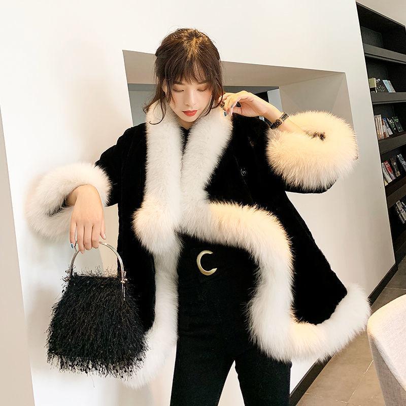 Autumn and winter new imitation mink velvet imitation fur coat women's thickened warm fur cape shawl looks thin