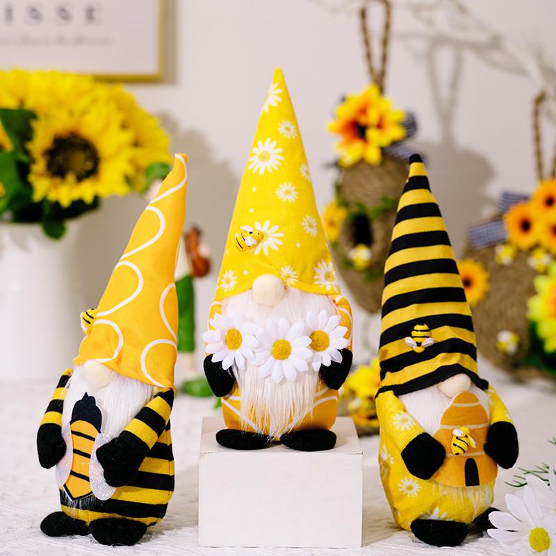Playful Bumblebee Plush Gnome With Sunflowers And Honeycomb For Unique Home Decor Touch