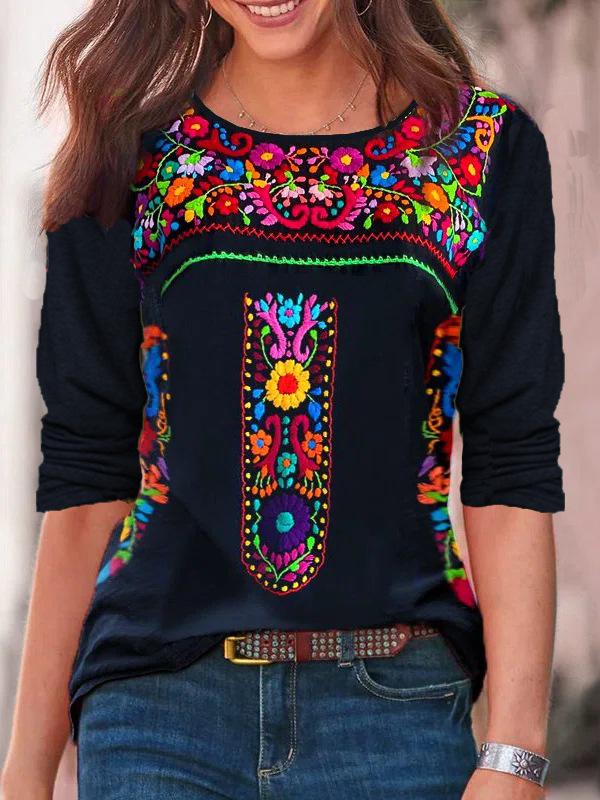 Autumn 2022 Women's Bohemian Print Long Sleeve Top