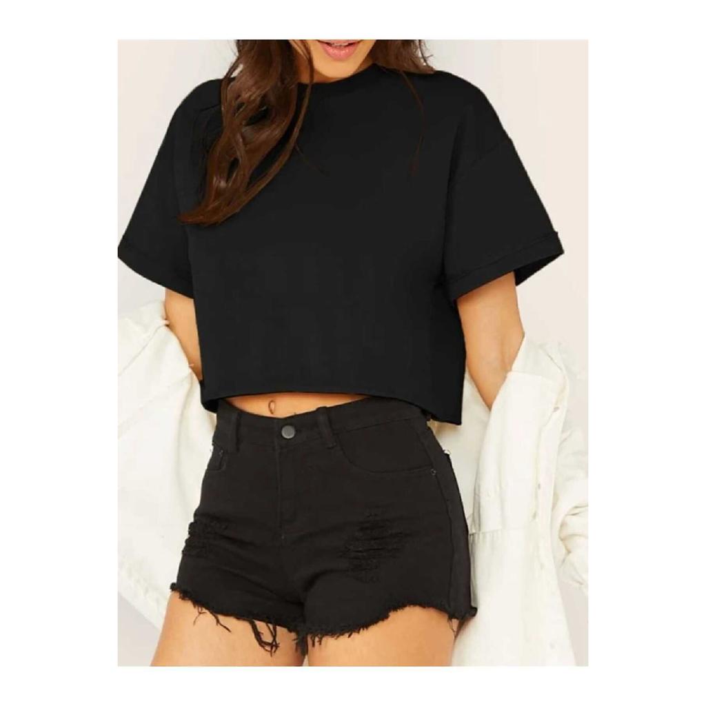 Crop Crew Neck Knitted T-shirt