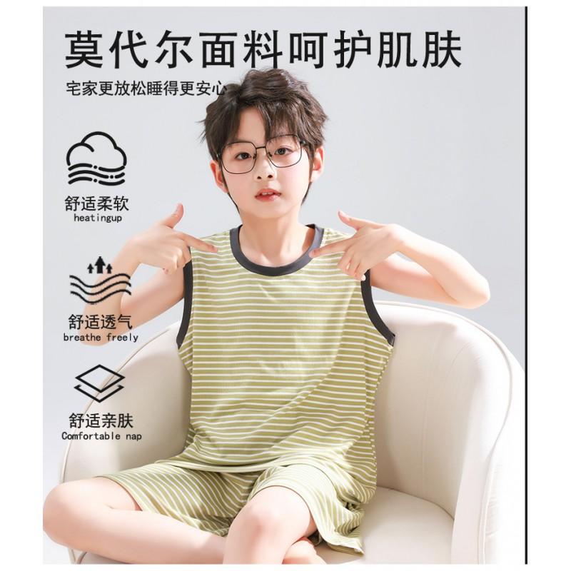 Boys Sleeveless Modal Pajama Set Lightweight Cartoon Print Home Wear Teens