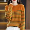 Women's Wool Round Neck Sweater - Autumn/Winter Striped Loose Knit Base Layer