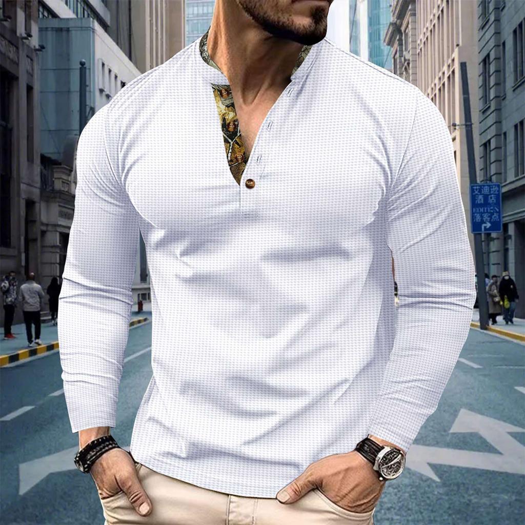 Men's Single Breasted Round Neck Long Sleeved Casual Sports Top