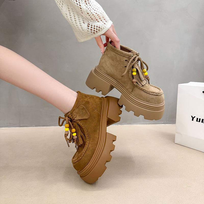 European soft leather big head muffin thick-soled Martin boots women's 2025 new retro matte leather small height-increasing short boots